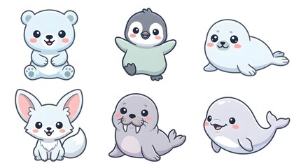 Fototapeta premium Cute polar animal character sticker collection