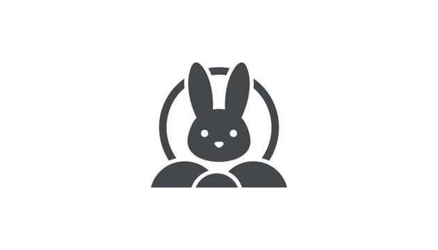 Minimalist dark gray rabbit icon set against a circular outline, representing cute woodland wildlife or easter theme.