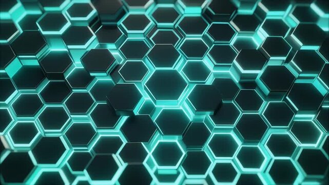 Hexagon technology background with glowing edges, digital honeycomb pattern
