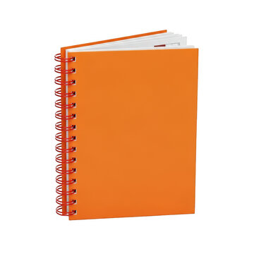 Orange spiral notebook with red binding isolated on white isolated on transparent background