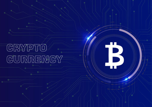 Modern cryptocurrency background for website banners and social media. Digital bitcoin technology, blockchain network concept, and crypto currency finance illustration for business media.