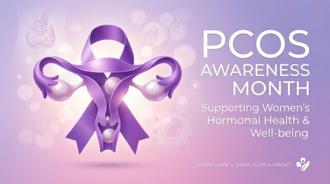 PCOS Awareness Month purple ribbon illustration