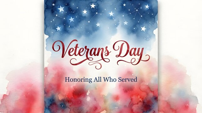Festive veteran's day banner with floral background and starry night sky