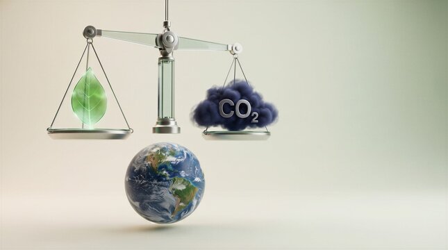 Carbon Emissions Balance Concept for Climate Action, Net Zero Strategy, Environmental Sustainability and ESG Risk Management