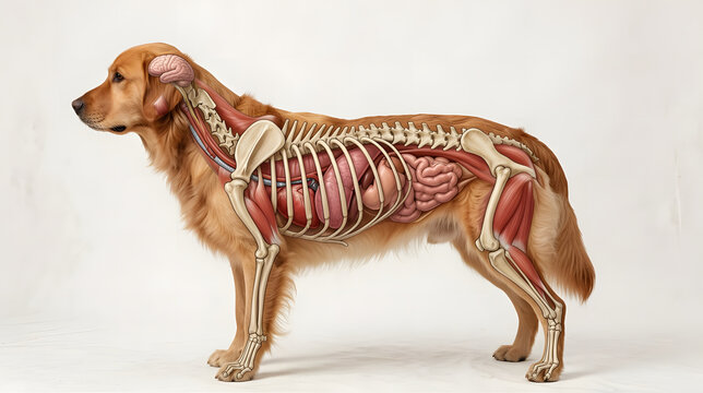 Dog Anatomy Illustration Showing Internal Muscles and Skeletal Structure
