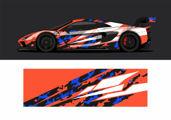 Fototapeta premium Sports car with dynamic camouflage wrap design pattern