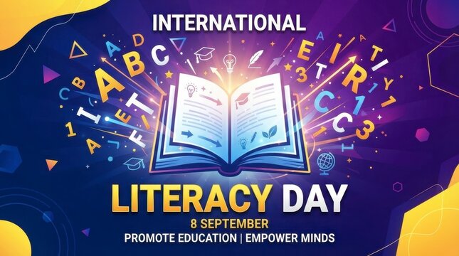 International Literacy Day colorful book illustration