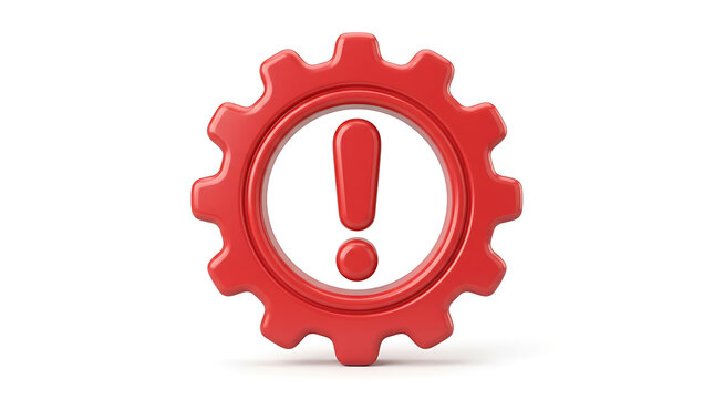 A red gear symbol with an exclamation mark inside, representing a warning or alert.