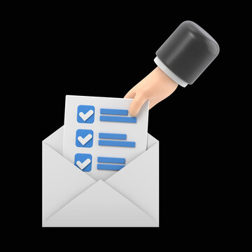 3d mail envelope icon with task management todo check list in hand holding.assignment and exam.message concept.3D rendering on black Screen for footage and clipping path.