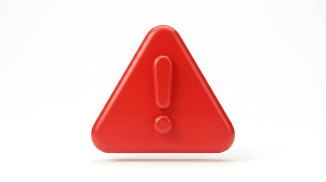 A bright red triangular warning sign with a raised exclamation mark in the center, isolated on a white background.