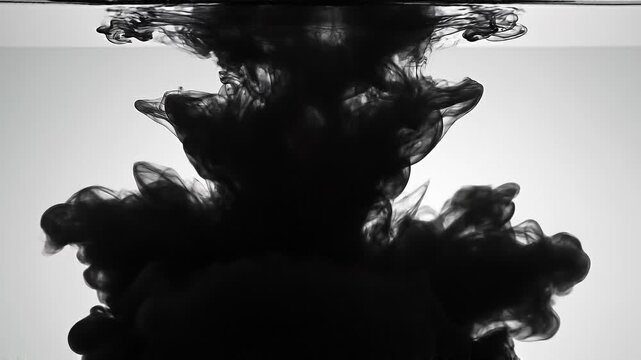 Black ink swirling in water creating abstract smoke patterns concept. Abstract black ink swirling in water with smoke like patterns on white background