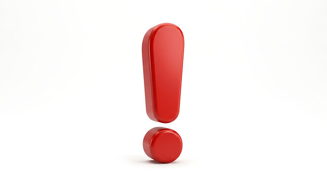 A bold, glossy red exclamation mark stands out against a clean white background, symbolizing emphasis or importance.