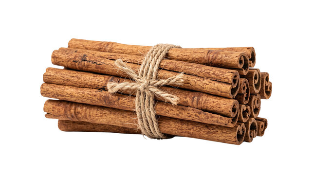 Cinnamon sticks arranged in a bundle isolated on transparent background