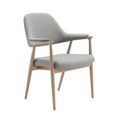 Fototapeta premium Modern grey fabric dining chair with wooden legs isolated on transparent background