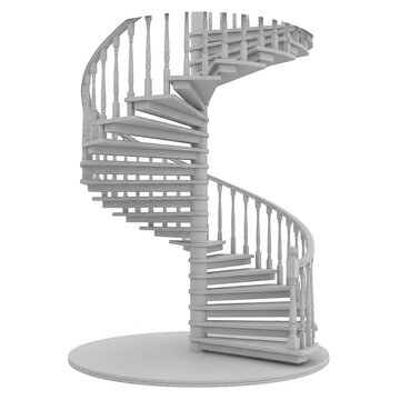 Modern white spiral staircase isolated on a clean white background isolated on transparent background