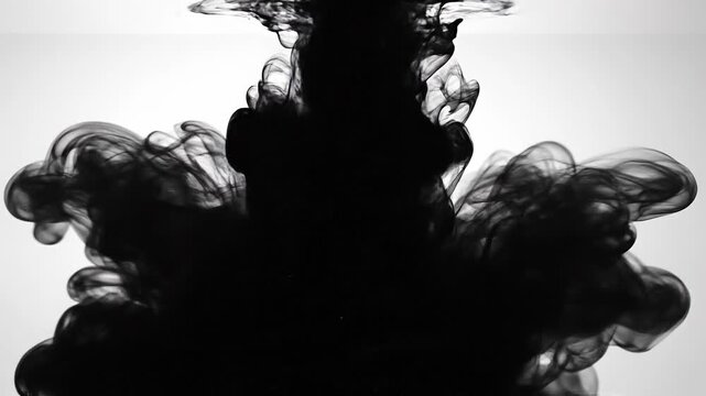 Black ink swirling in water creating abstract smoke effect with fluid shapes and smooth curves