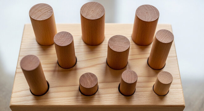 Wooden Montessori cylinder block toy for child sensory development and learning skills