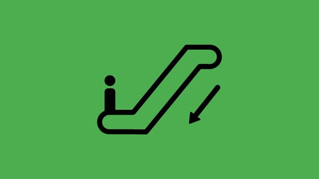 Escalator down sign featuring an escalator icon and downward arrow, designed for directional guidance and wayfinding in public facilities.