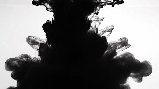 Abstract black smoke swirling in white background art design for creative projects and digital artwork