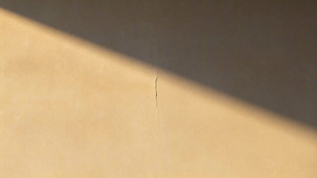 Sunlight moving across a plaster wall with a fine crack