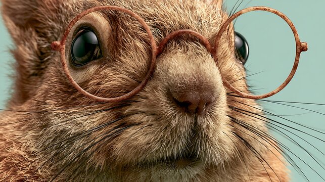 Funny Anthropomorphic Squirrel Wearing Round Brown Glasses Close-up Portrait