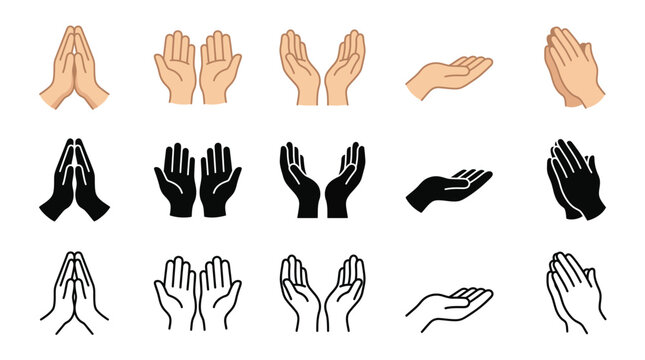 Set of human hands in various gestures, praying, holding, and cupping