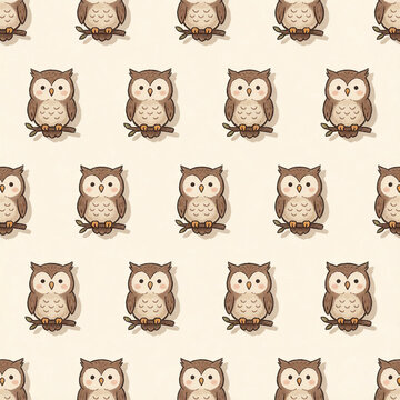 Cute owl pattern on cream background