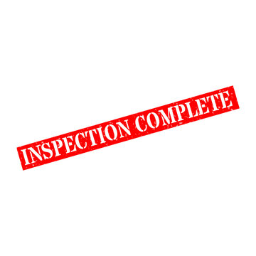 Red inspection complete stamp with diagonal stripes isolated on transparent background
