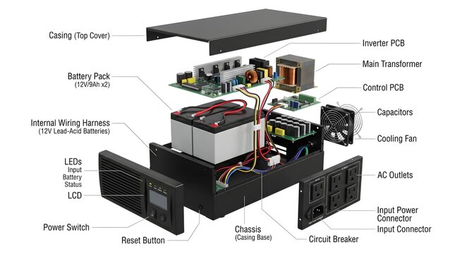 Exploded View of UPS Power Supply Internal Parts and Electronic Components