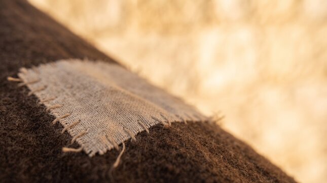 Close up of a new fabric patch sewn onto an old garment depicting the biblical parable