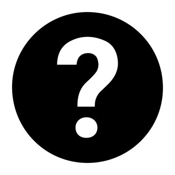 A white question mark inside a solid black circle background.