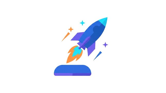 Modern rocket launch illustration with colorful flames and a dynamic upward trajectory