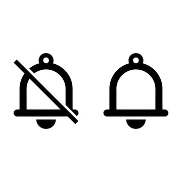 Notification Bell Icon Set With Mute Option For User Interface Design Elements And Mobile App Symbols