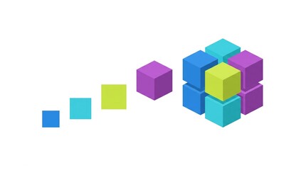 Naklejka premium Colorful geometric blocks building upwards representing growth and development concepts