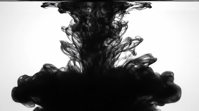 Black ink swirling in water creating abstract smoke effect on white background
