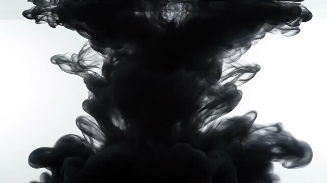 Black ink swirling in water with abstract smoke effect on white background