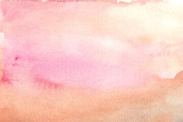 Obraz premium Warm pink and orange watercolor gradient background. Abstract soft fluid paint wash texture for vibrant summer sunset graphic design.