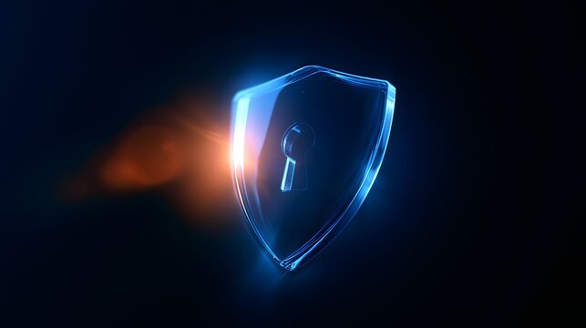 Glowing Digital Shield with Keyhole on Dark Background, Cybersecurity Protection, Data Privacy, Network Security, Secure Access, Encryption, Online Safety and Information Technology Concept