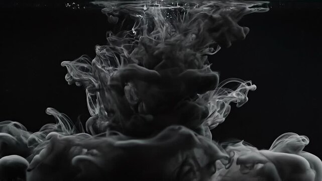 Abstract black smoke swirling in dark background artistic fluid motion image