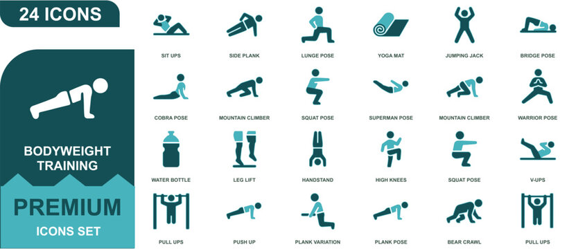 Bodyweight training and fitness exercise set for home workouts