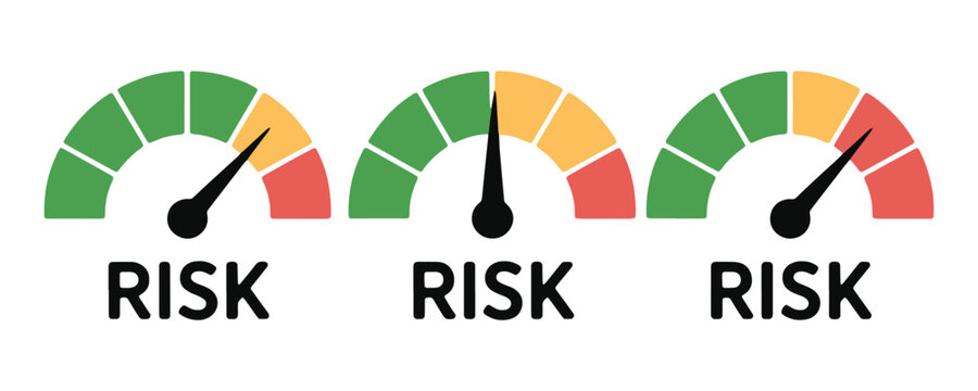 Three risk assessment meters showing different levels of danger from low to high risk.