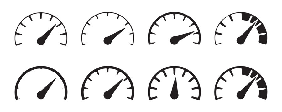 Various speedometers and gauges indicating performance and measurement for different applications and contexts.