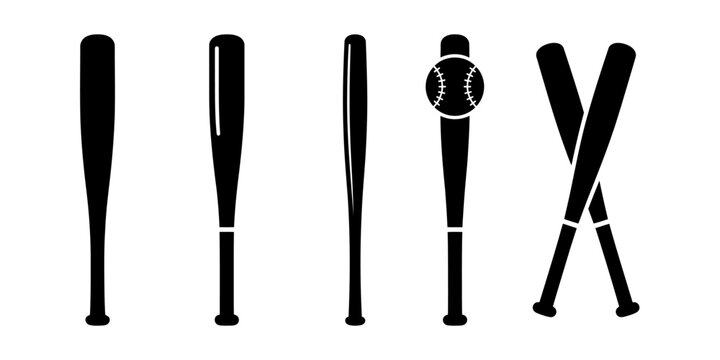 Five baseball bats with a baseball icon in the middle