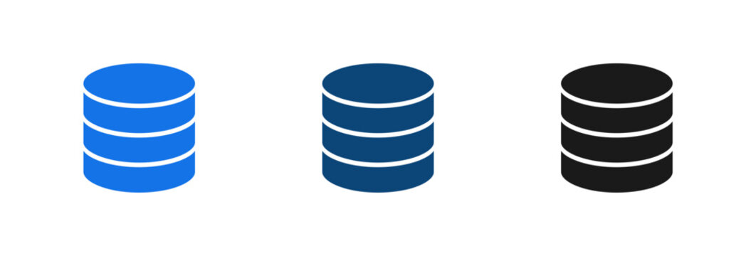 Three database storage icons in blue and black colors representing data management systems.