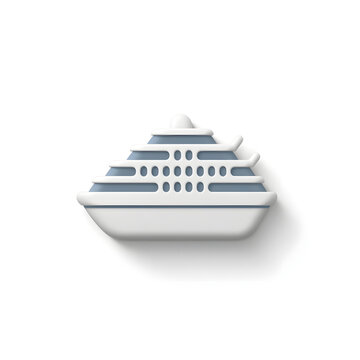 Modern Cruise Ship Icon Isolated on White Background with Soft Shadow, symbolizing travel and leisure
