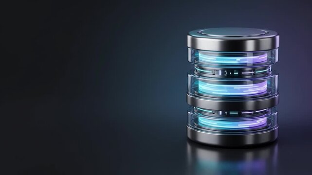 Futuristic 3D Database Storage Cylinder with Neon Technology Glow