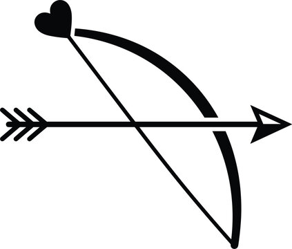 Cupid bow and love arrow with heart symbol valentine day romantic wedding black vector silhouette isolated graphic element