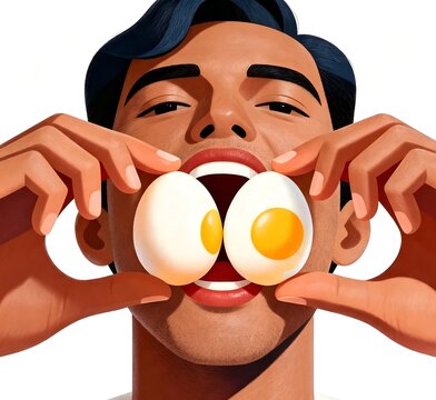 Man with Fried Egg Eyes Creative Digital Portrait