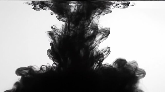 Black ink swirling in water with abstract smoke effect on white background