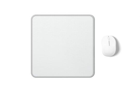 Blank White Mouse Pad Mockup with Computer Mouse Isolated on White Background